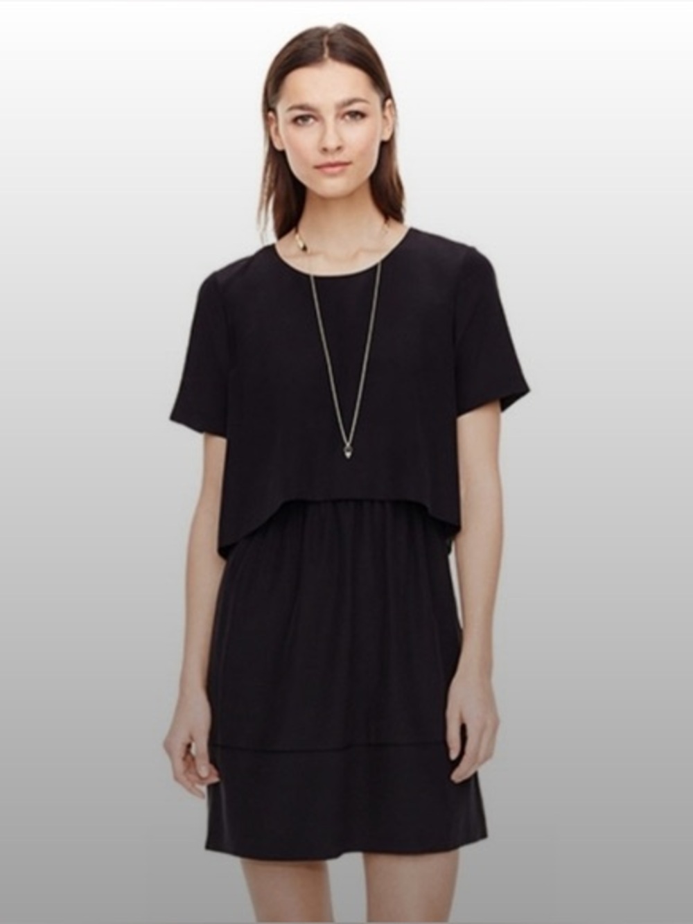Club Monaco - Black Short Sleeve Layered Shift Dress - Size 10
